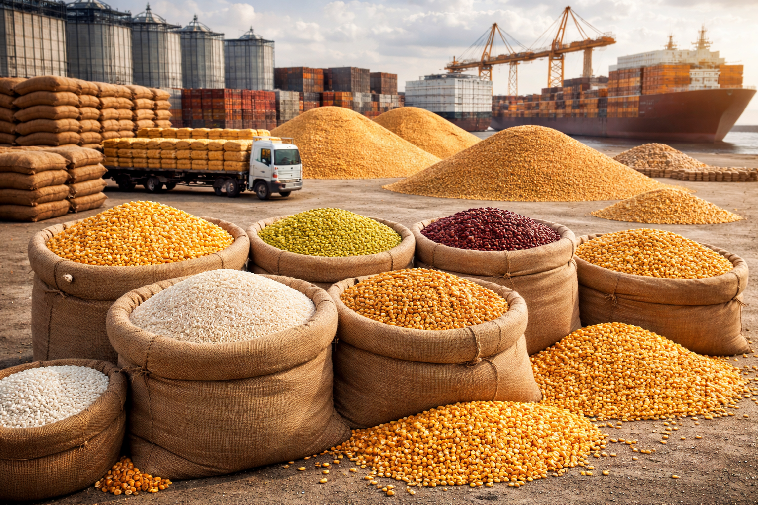 Bulk agricultural products for wholesale export food processing and international commodity trade