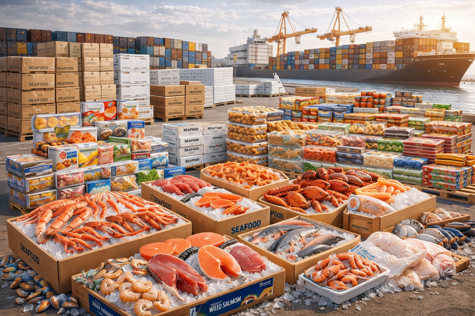 Seafood frozen foods and export-ready food supply for importers retailers and distributors