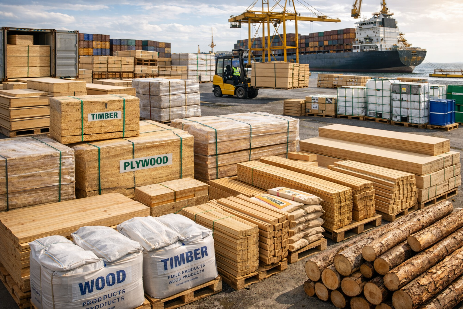 Timber lumber and wood products for construction industrial use and export markets